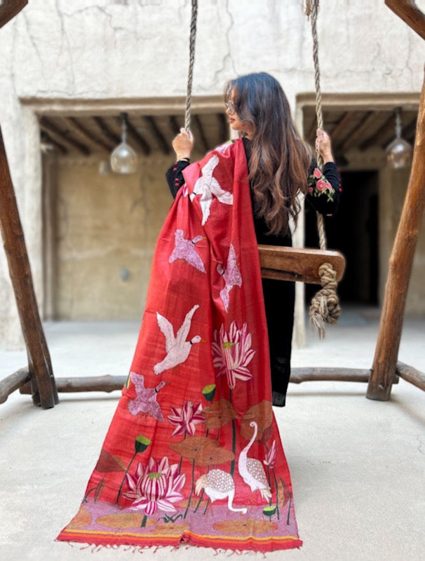 Geese, Cranes, Lotus: Scarlet